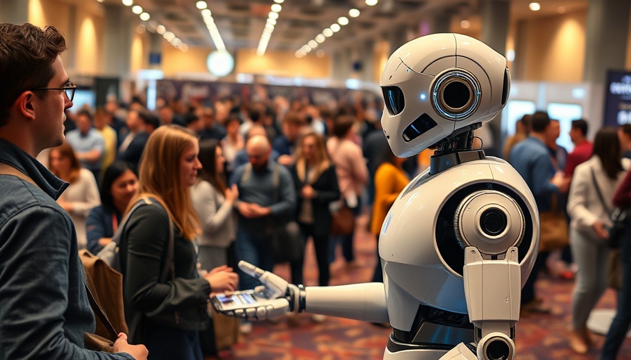 Interactive humanoid robot engaging with attendees at a tech event.
