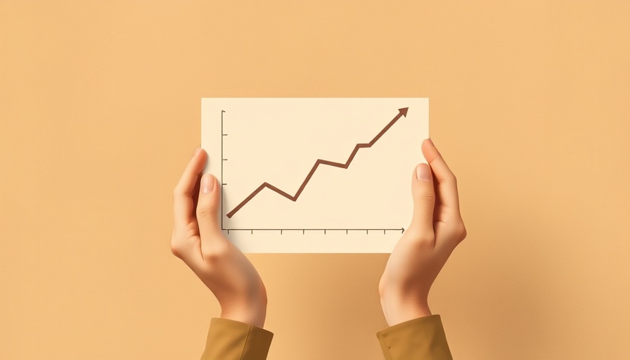 Minimalistic illustration of hands holding an upward-trending graph.
