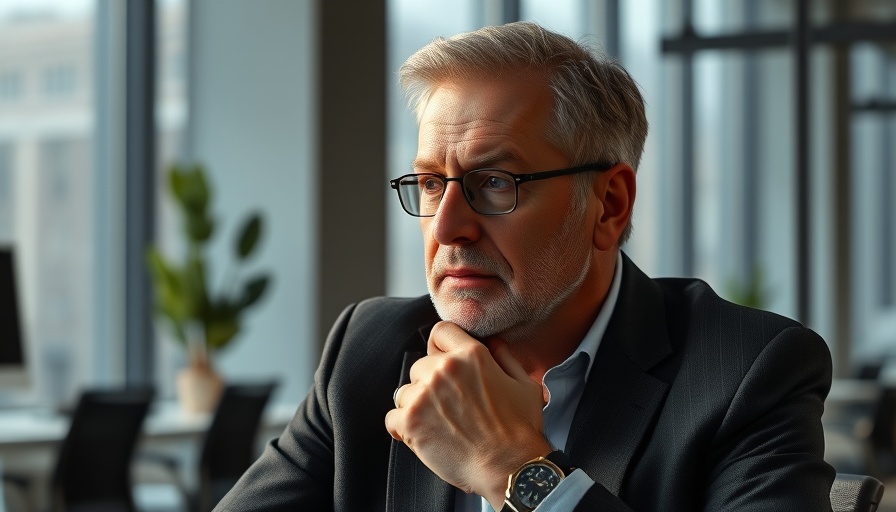 Thoughtful man in modern office, contemplating Perplexity AI concept.
