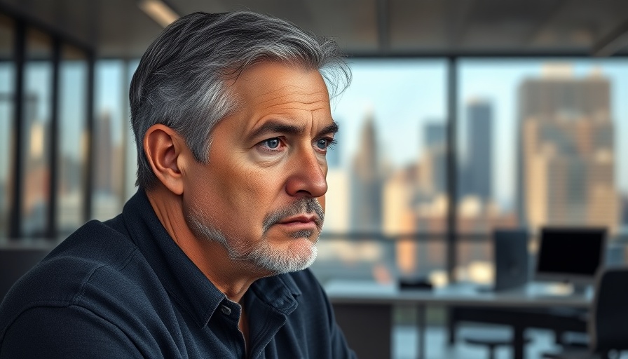 Thoughtful middle-aged man in office, perplexity ai theme.