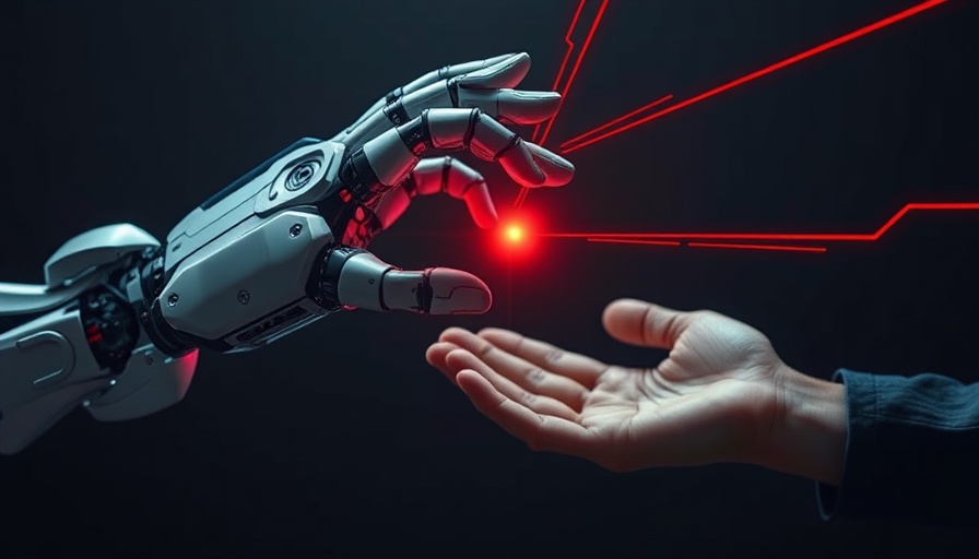 AI agents concept - robotic and human hands reaching out.
