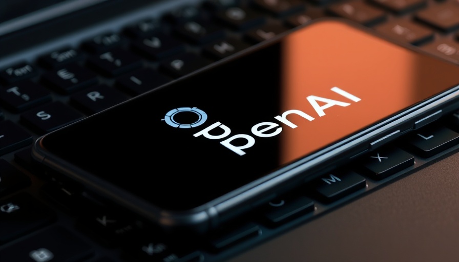 OpenAI logo on smartphone, sleek design on keyboard.