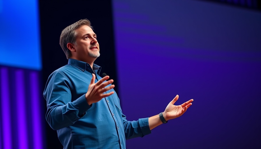 Agentic AI keynote presentation by speaker on vibrant stage.