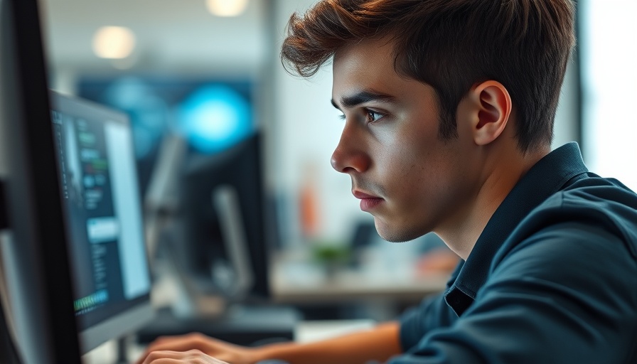 Young man working on computer, related to Microsoft AI Copilot.