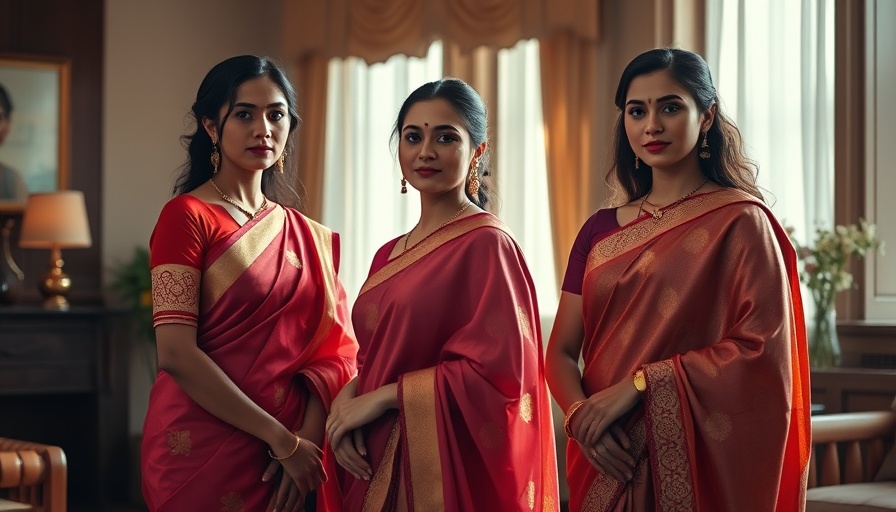 Elegant women in beautiful sarees in warm, serene lighting.