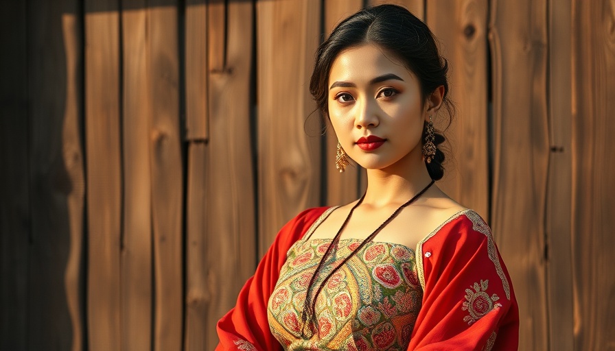 Elegant woman in traditional attire in cinematic lighting.
