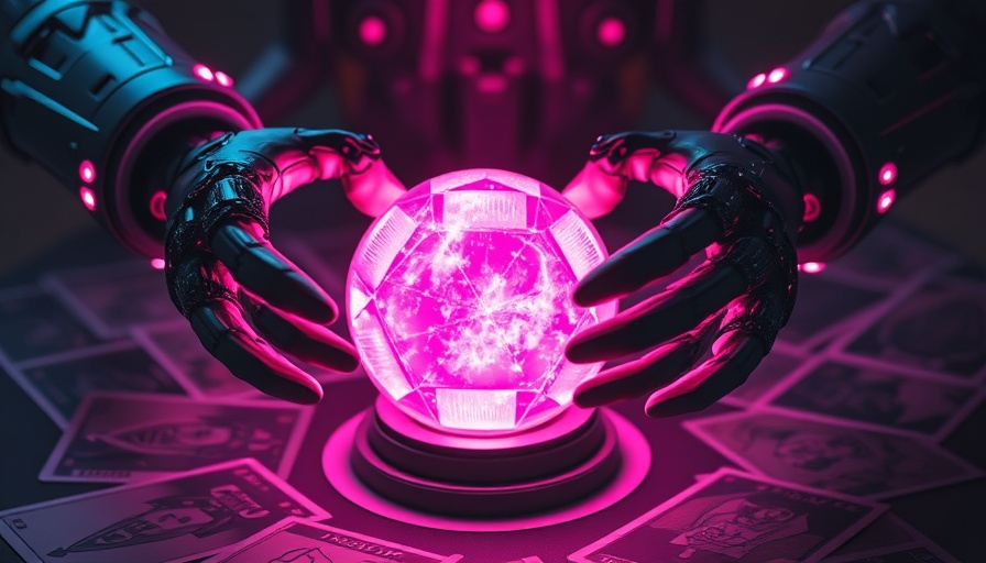 Futuristic agentic AI theme with robotic hands and digital crystal ball.