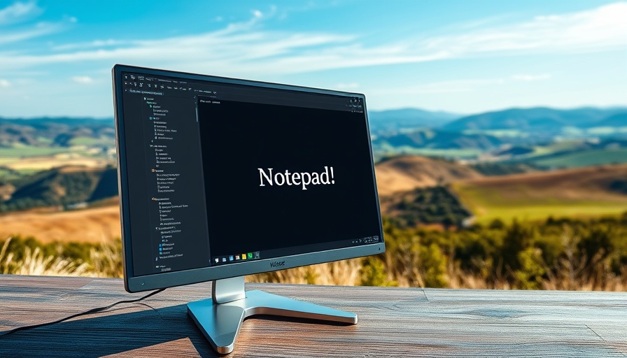 Microsoft AI concept with Notepad application in serene landscape background.
