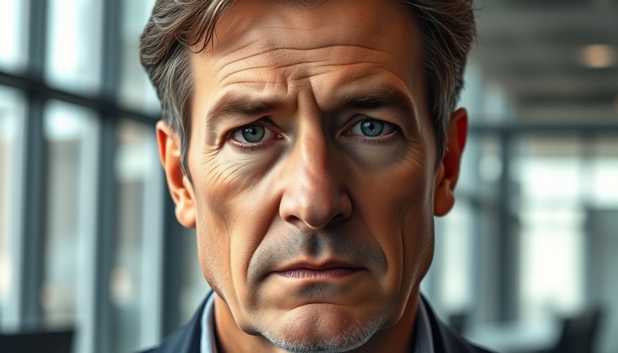 Middle-aged man with a serious look, blurred office background.