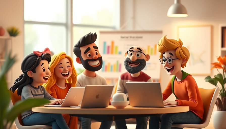 Clay-style cartoon team discussing tech project with colorful charts for Microsoft AI.