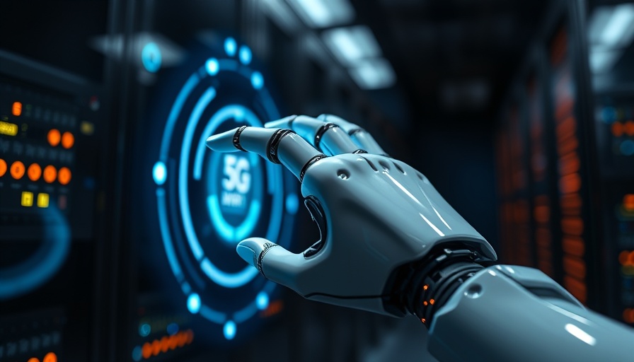 Futuristic robotic hand and network device illustrating 5G autonomous networks.