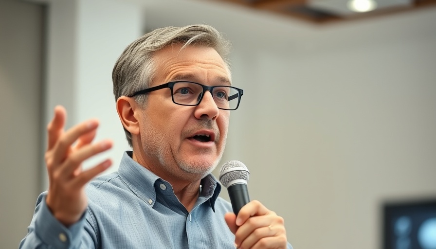 Man speaking passionately with a microphone in an indoor setting.