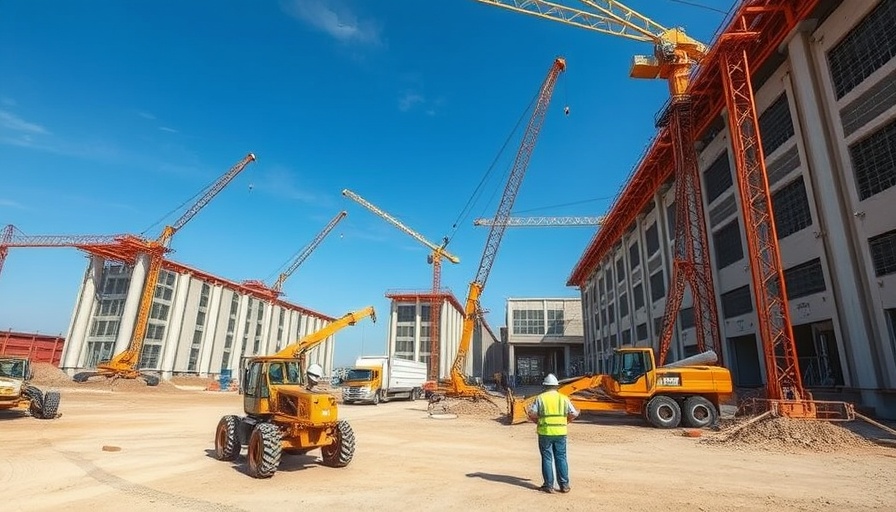 Texas data center AI construction site with cranes and machinery.