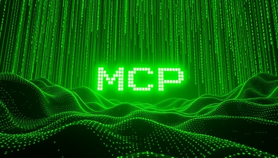 Futuristic digital landscape with floating text in a data stream.