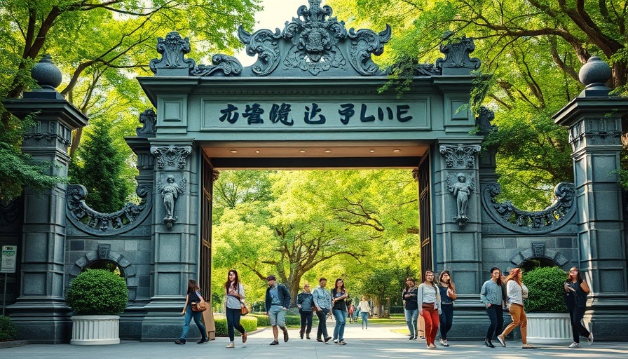 Students walking under ornate green gate, anthropic ai expansion context.