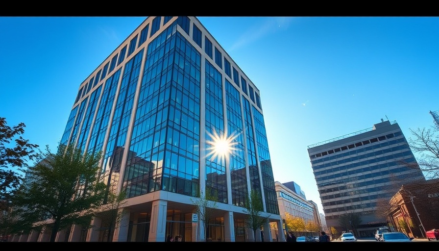 Modern corporate building reflecting sunlight, Anthropic AI expansion.