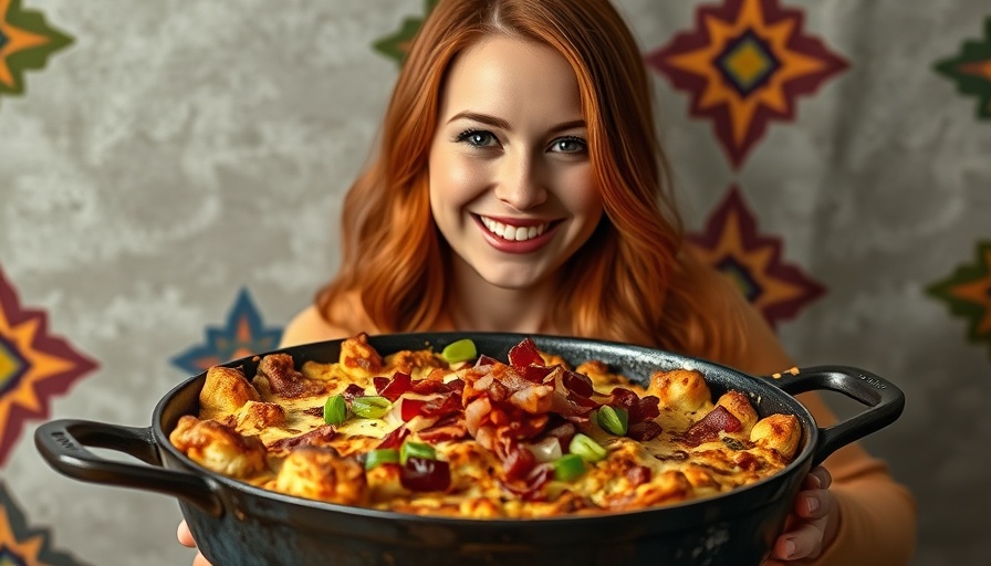 Ree Drummond's cowboy casserole with vibrant garnish.