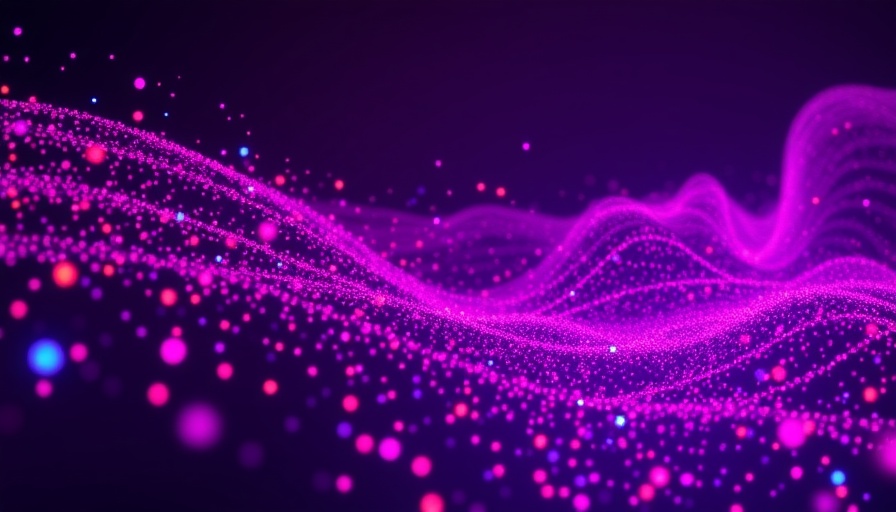 Abstract AI visualization with dynamic pixels on purple background.