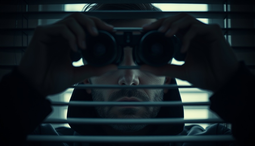 Agentic AI concept: Man observing through blinds with binoculars.