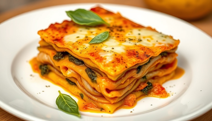 Baked butternut squash lasagna with golden cheese topping.