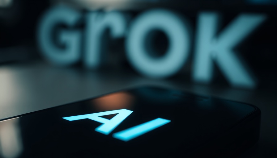 Smartphone showing AI logo with GROK background, privacy issues.