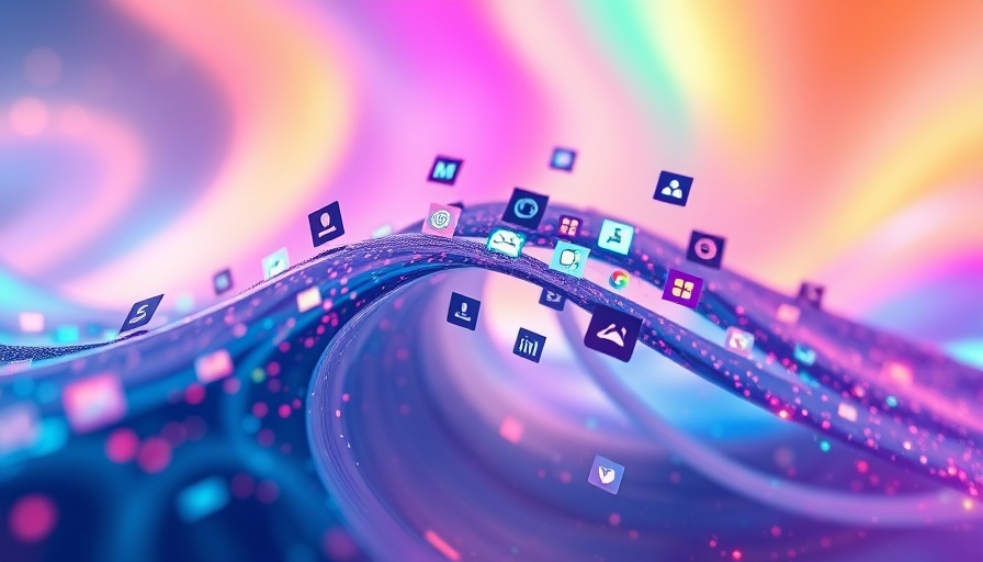 Futuristic Microsoft 365 Copilot interface with digital wave and app icons