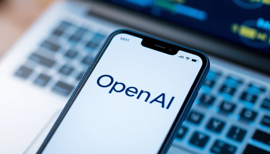 Open AI logo on smartphone screen with blue lighting.