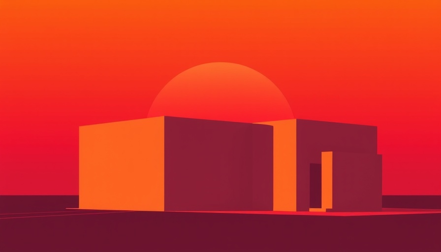 Abstract geometric buildings during sunset representing AI services transformation.