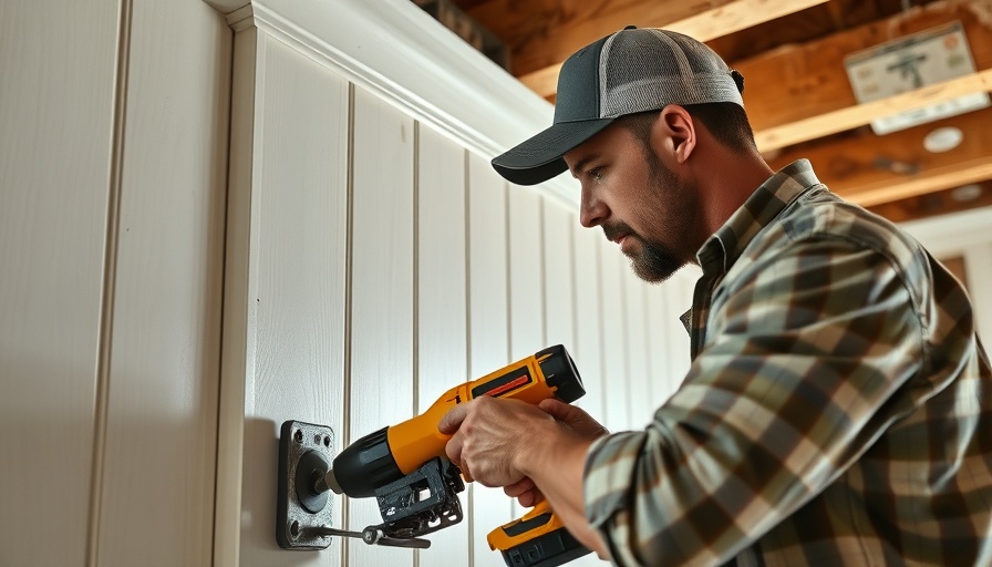 Craftsman working on DIY beadboard wall paneling project.