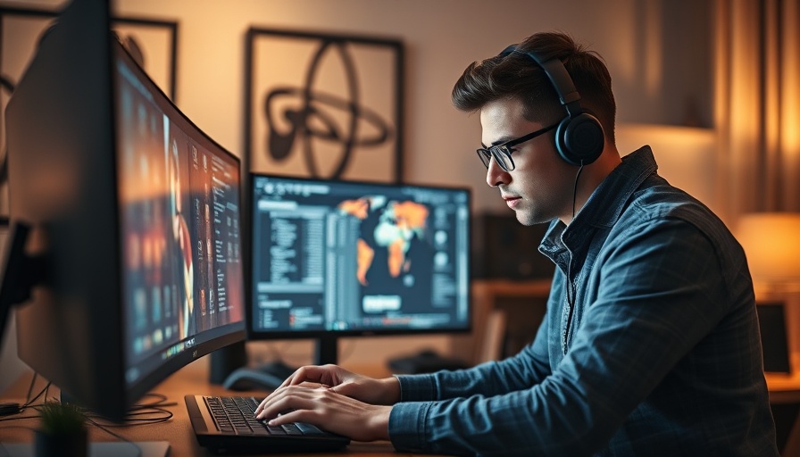 Tech enthusiast using NVIDIA RTX PC for large language models in a modern office.