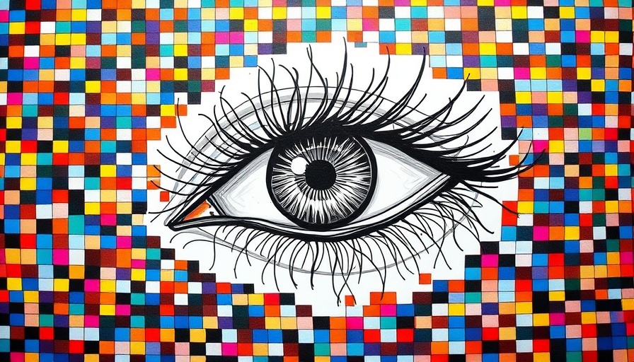Abstract eye drawing on colorful pixelated background, OpenAI Sora 2.