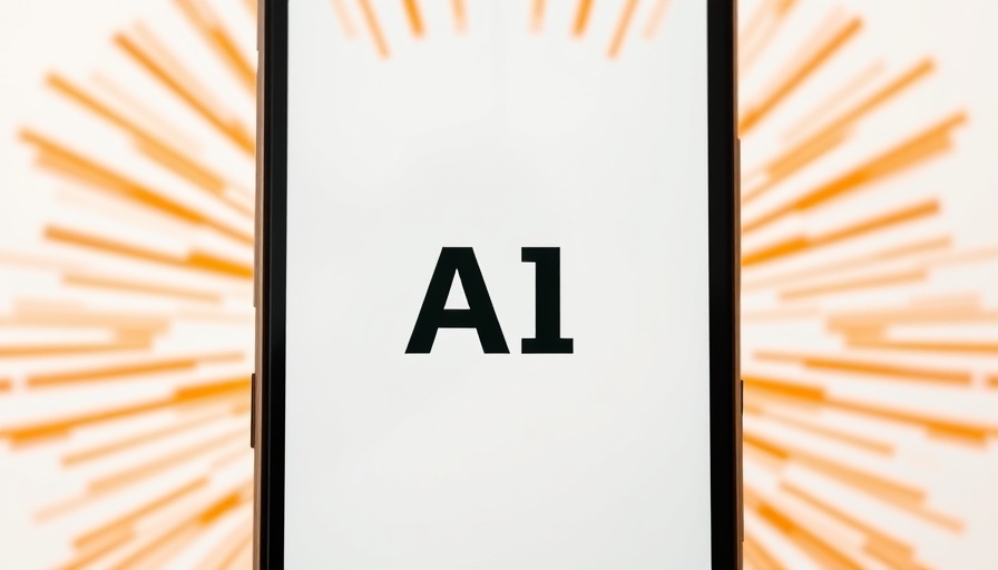 Bold AI text on smartphone screen with orange background.