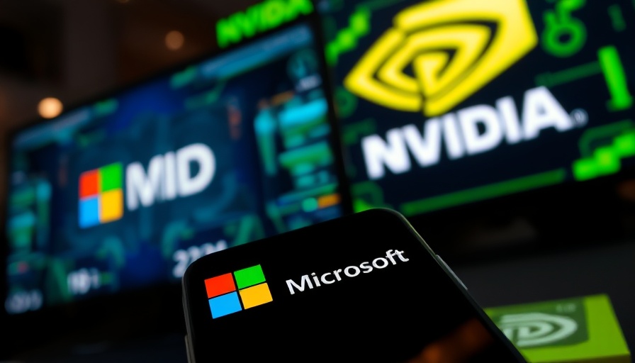 Smartphone with Microsoft logo in front of blurred NVIDIA logo.