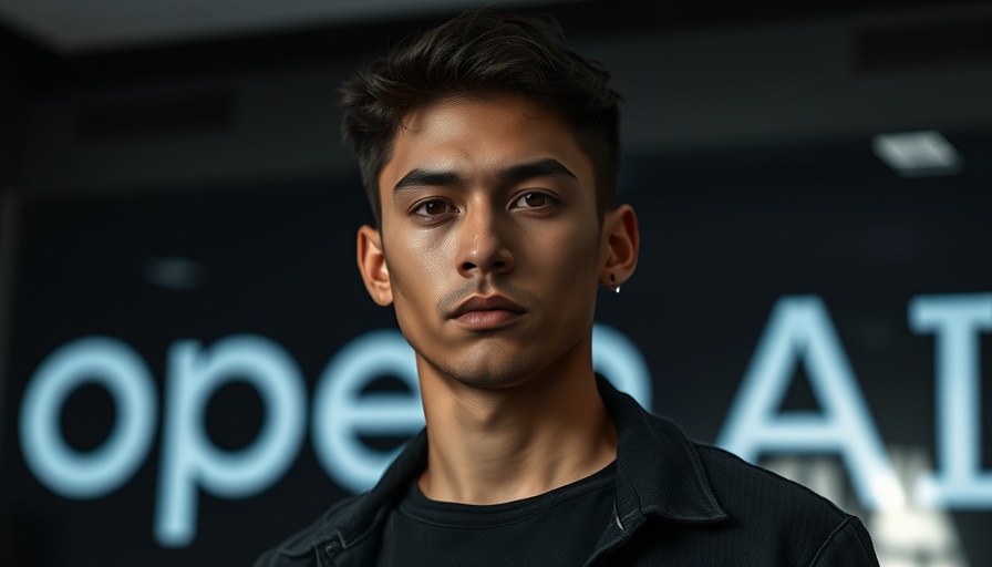 Serious young man in front of OpenAI sign representing OpenAI valuation.
