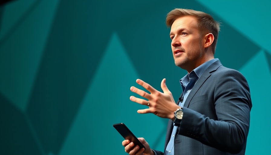 Confident speaker presenting on perplexity AI with a teal backdrop.