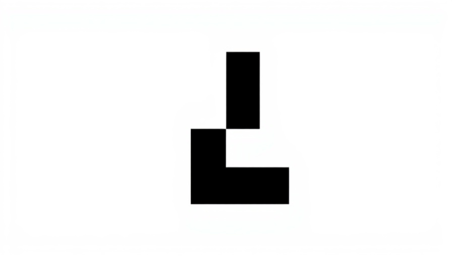 Abstract black shapes on white background resembling slash and L for AI news.