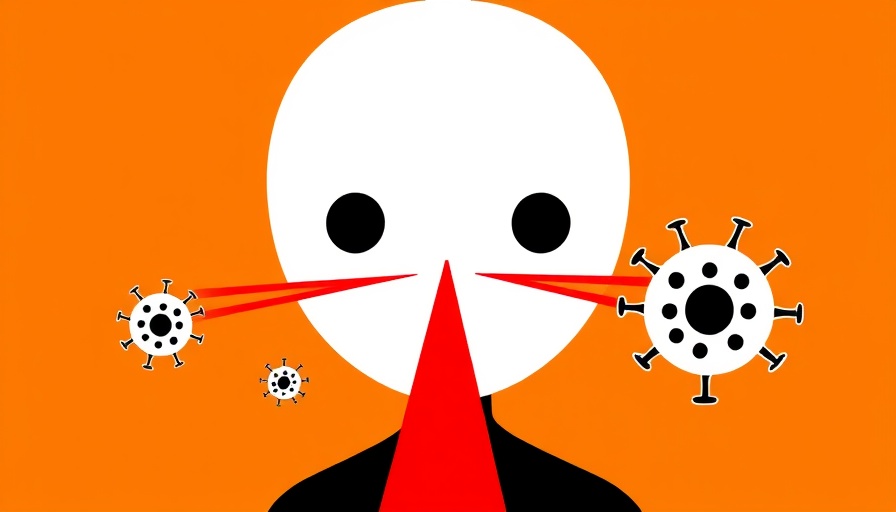 Abstract silhouette with laser eyes and virus shapes on orange background