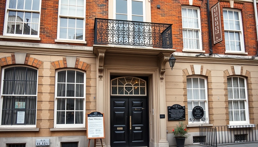 Entrance to Oscar Wilde's House with detailed architecture and signage.