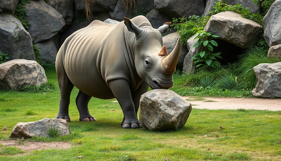 Rhinoceros grazing at Dublin Zoo, showcasing conservation efforts.