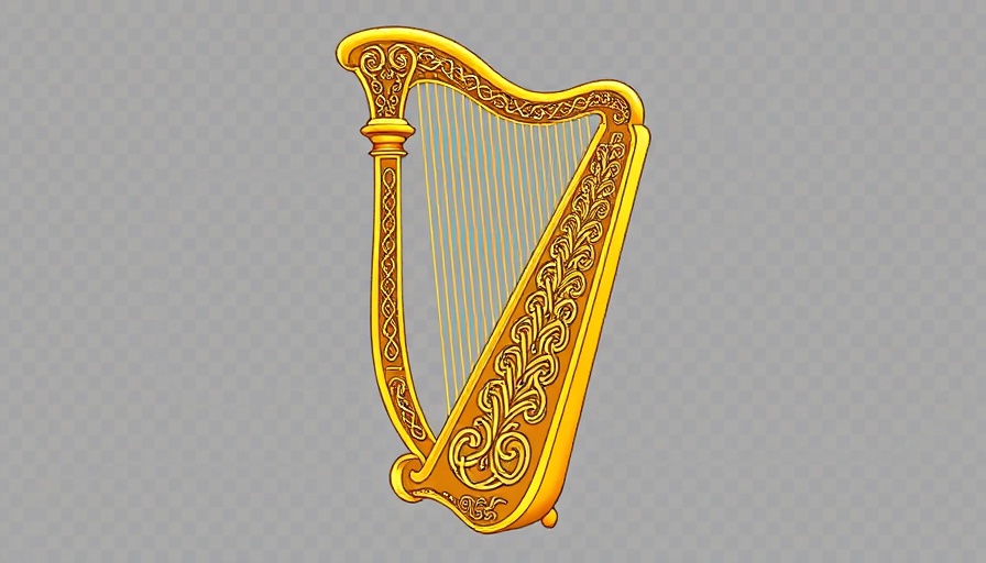 Elegant Celtic harp vector art, intricate design for Irish genealogy records.