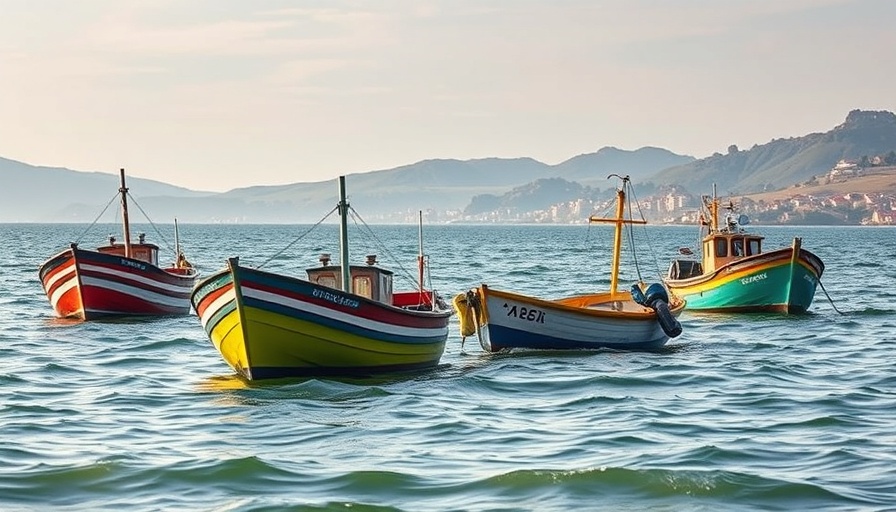 County Mayo activities in 2025: Colorful fishing boats on calm sea.