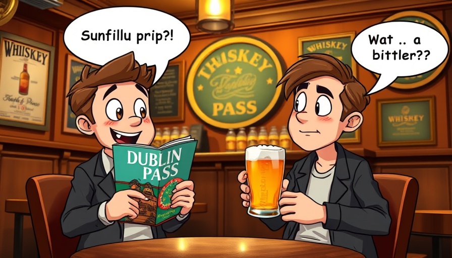 Cartoon discussion on Go City Dublin Pass benefits in Irish pub.