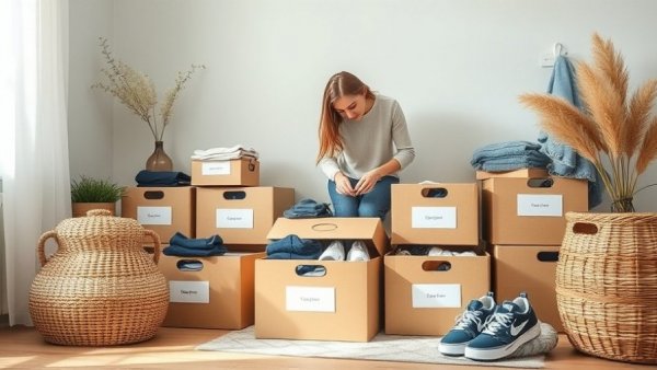 Depersonalizing home by sorting items into keep and donate boxes.