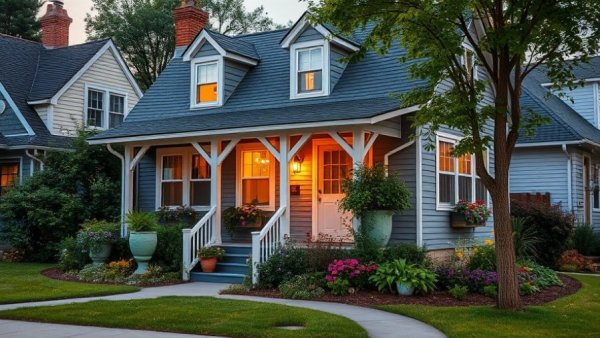 Charming grey house showing foundation problems warning signs