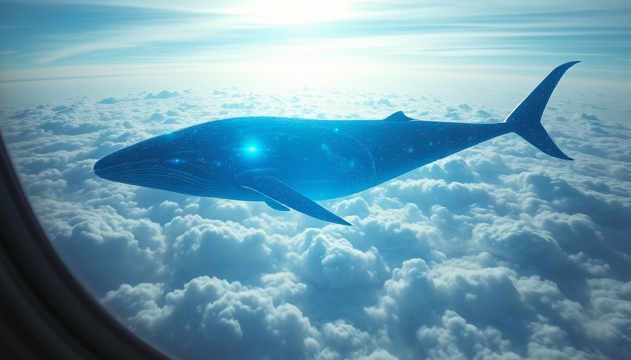 Surreal digital whale over clouds depicting DeepSeek AI data privacy concerns.