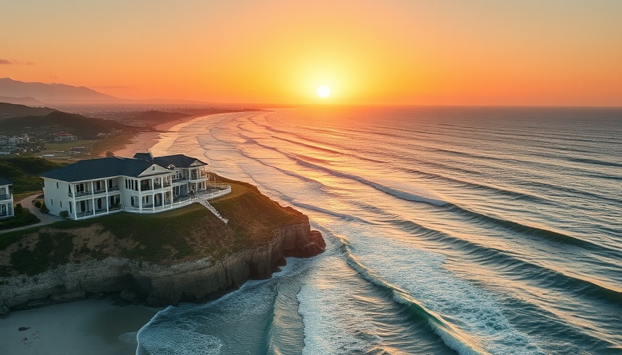 What is California known for luxurious beachfront houses at sunset