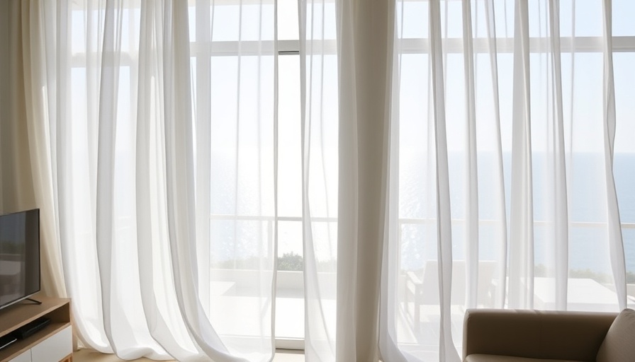 Airbnb logo with billowing curtains and ocean view background.