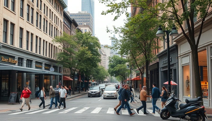 Downtown Bellingham street scene with people and shops.