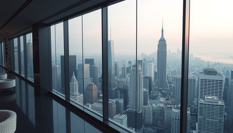 Luxurious view of New York City's skyline from a skyscraper.