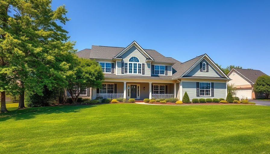 Suburban house with green lawn under blue sky for selling your house in 2025.